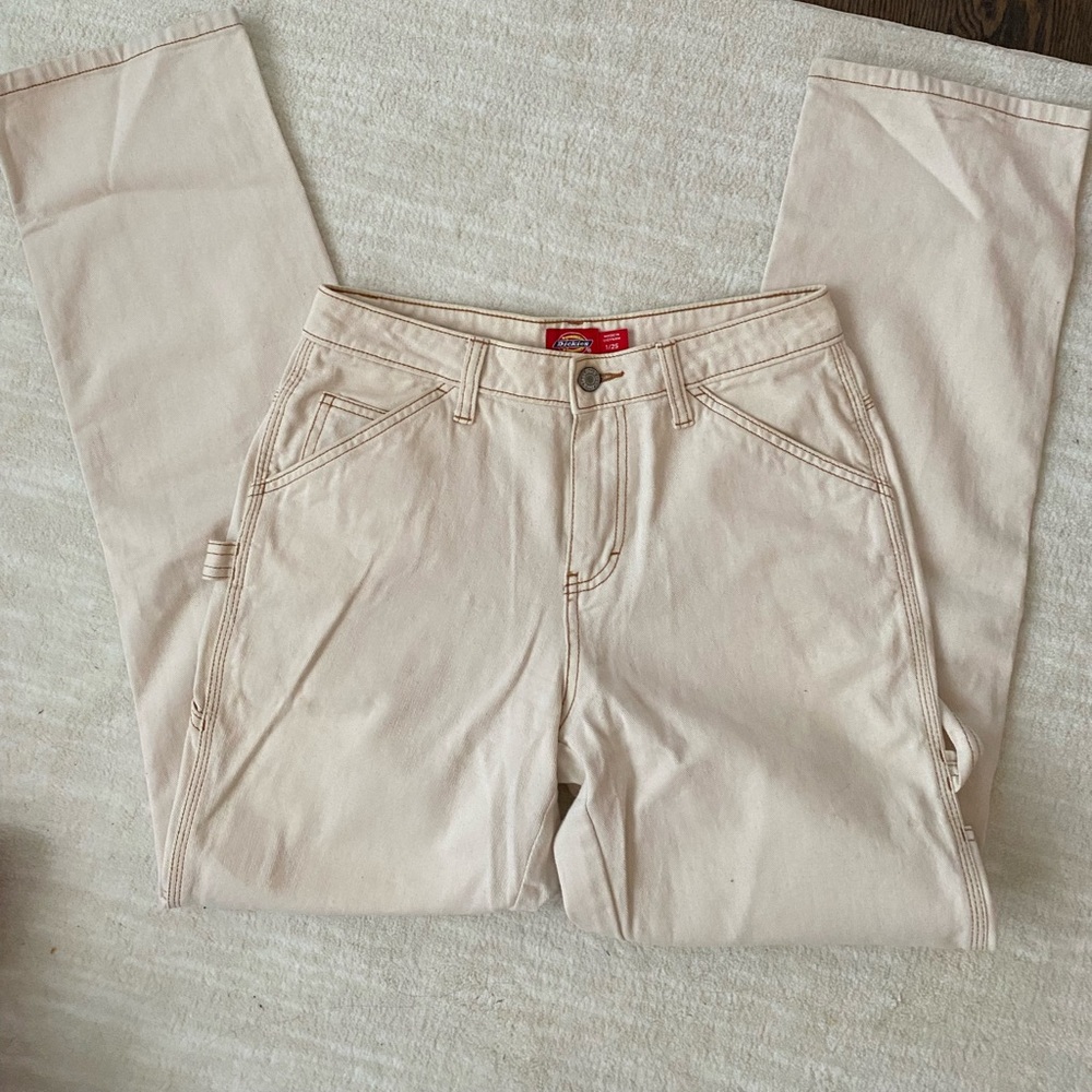 Cream White Dickies Straight Leg Cargo Pants